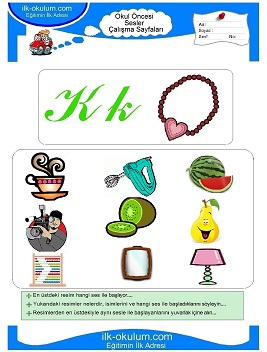 Çocuklar İçin K Sesi Çalışma Sayfaları 